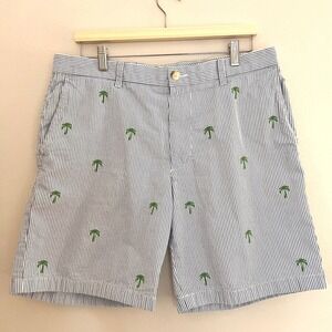 Southern Tide The Skipjack Palm Trees Seersucker Mens Cotton Shorts W36 Preppy
